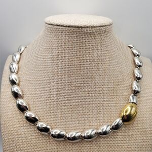 Retro Monet Side Set Necklace Silver and Gold Panel